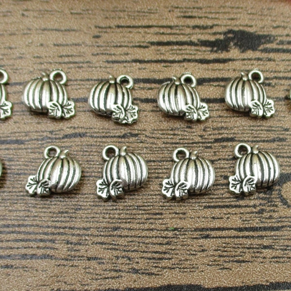 50 Pumpkin Charms, Antique Silver Tone,Double Sided-RS065