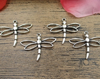 30 Dragonfly Charms ,Antique Silver Tone-RS133