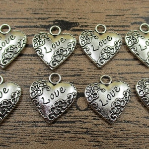 12 Herzen Charms, Liebe Anhänger, Farbe: antik silber, Liebesbriefe -RS018