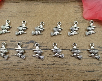 50 kleine Hexe Halloween Charms, Antik Silber Ton, doppelseitig -RS343