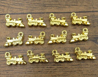 12 Train Head Charms,Gold Color,3D Charms -RS232