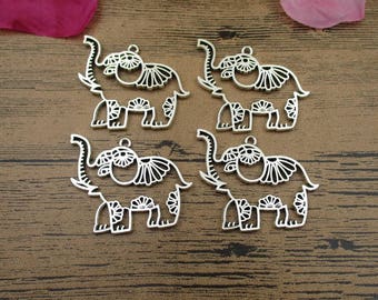 BULK SALE! 20 Large Elephant Charms,Antique Silver Tone,Double Sided-RS566