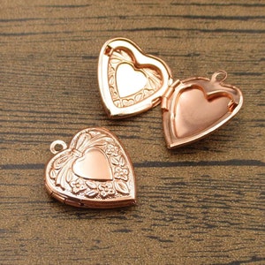 2 Little Heart Locket Pendants,Rose Gold-TS013