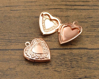 2 Little Heart Locket Pendants,Rose Gold-TS013