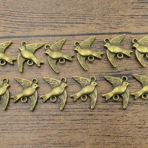 20 Birds Connector Charms,Antique Bronze Tone Double Sided-RS743