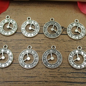 20 Clock Charms ,Antique Silver Tone,Double Sided-RS302