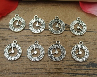 20 Clock Charms ,Antique Silver Tone,Double Sided-RS302