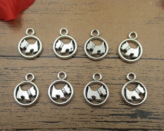 20 pingentes de cachorro, em tom de prata antiga, dupla face - RS359