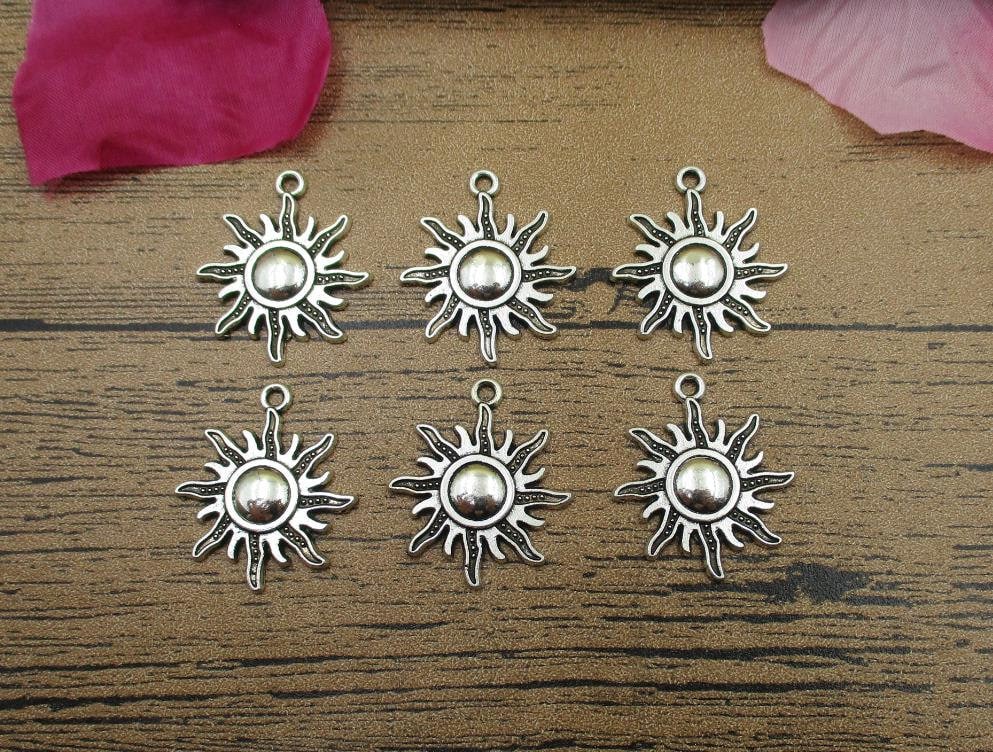 BULK SALE! 60 Sun Charms,Antique Silver Tone-RS497
