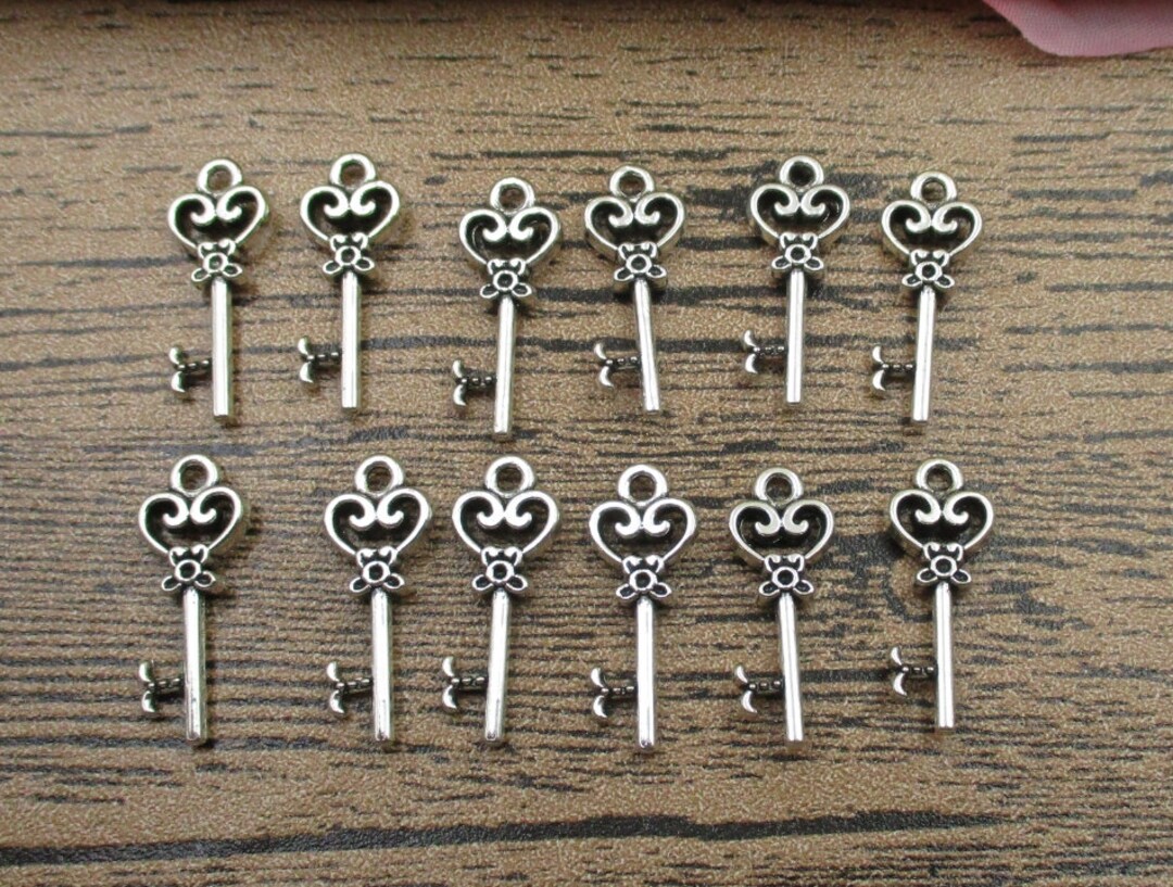 30 Key Charms, Antique Silver Tone,double Sided-rs078 - Etsy