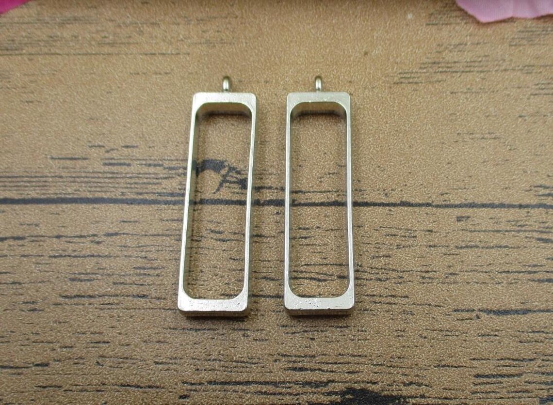 2 Slender Rectangle Open Bezel Pendants-10x35mm,locket Frame,antique ...