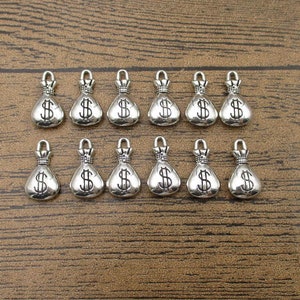 20 ciondoli borsa denaro, antico tono d'argento 3D doppio lato-RS1165