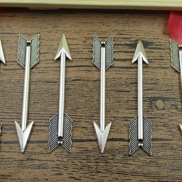 12 Large Arrow Charms, Antique Silver Tone,Double Sided-RS094