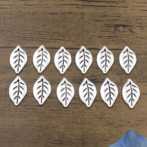 12 Leaf Charms, Antique Silver Tone-RS047