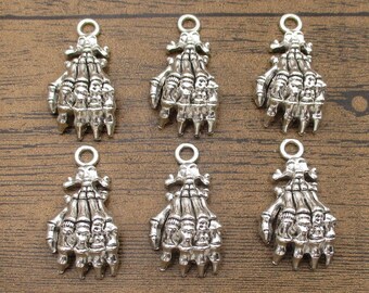6 Skeleton Hand Charms Antique Silver Tone-RS1219