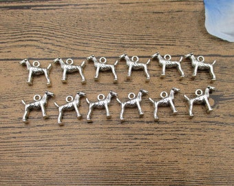 12 pingentes de cachorro, em tom de prata antiga, dupla face - RS926