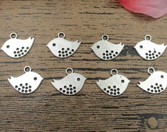 50 Bird Charms,Antique Silver Tone,Double Sided-RS109