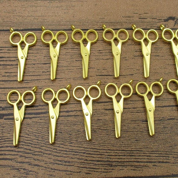 12 Scissor Charms,Gold Color-RS1030