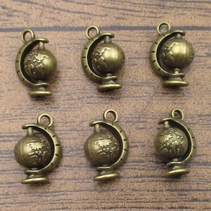 6 Rotatable Globe Charms,Antique Bronze Tone,3D Charms-RS1281