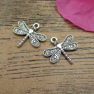 BULK SALE 100 Dragonfly Charms ,Antique Silver Tone Double Sided-RS837 image 2