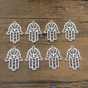 8 Fatima Hand Charms,Antique Silver Tone,Double Sided-RS1331