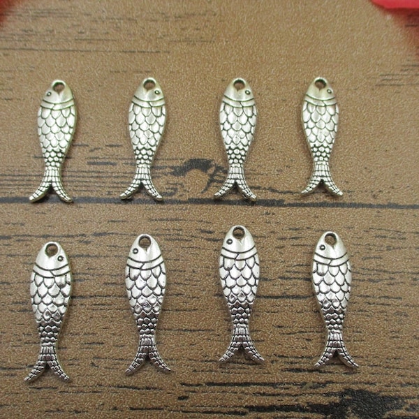 Charmes de 30 poisson, Antique ton argent, Double face-RS348