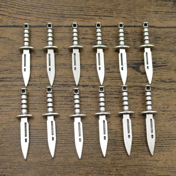 12 Dagger Charms, Antique Silver Tone,Double Sided-RS1103