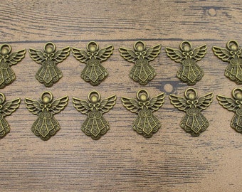 12 breloques ange, ton bronze antique-RS002