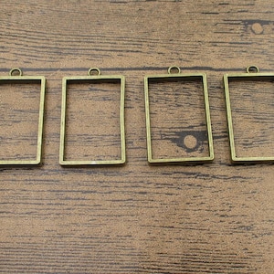 4 Rectangle Frame Hollow Blank Pendants,Open Bezel Settings,Antique Bronze Tone-TS216