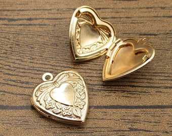 2 Little Heart Locket Pendants,KC Gold-TS013
