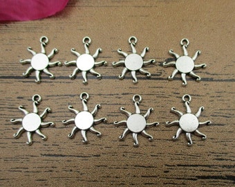 150 Antique Silver Sun Charms: Metal Alloy Pendants (16mm x 19mm)