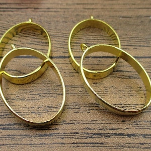 4 Oval Open Bezel Pendants-24x37mm,Locket Frame,Gold Tone-TS156