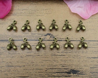 20 dijes de bellota doble en tono bronce antiguo - RS069