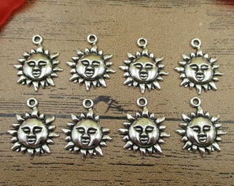 20 dijes de sol, rostro de sol, tono plateado antiguo - RS238
