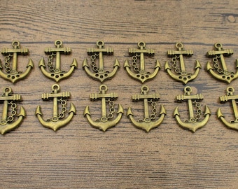 12 Anchor Charms,Antique Bronze Tone-RS140