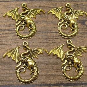 4 Fly Dragon Charms,Antique Gold Color-RS262