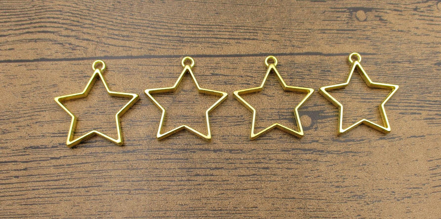 4 Star Frame Hollow Blank Pendants,Open Bezel Settings,Gold Color-TS212