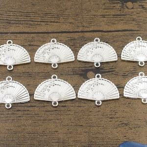 8 Fan Connector Charms,Bright Silver Tone-RS1351