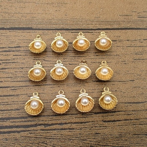 12 Pearl In Oyster Shell Charms,KC Gold Color-RS453(Mini)