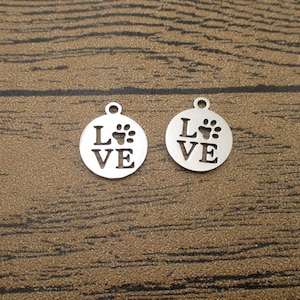 2 Charmes en acier inoxydable, Love Bear Foot Print-SS1010