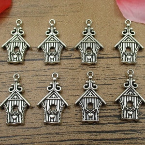 8 House Charms, Antique Silver Tone,Double Sided-RS317