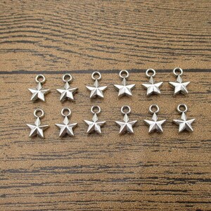50 Little Star Charms,Antique Silver Tone,3D Charms-RS529