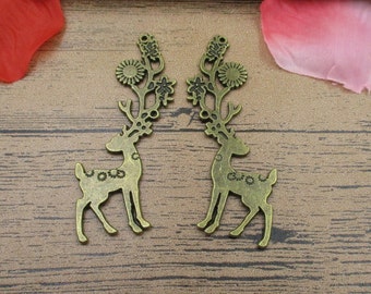 2 Large Deer Charms,Antique Bronze Tone,Double Sided-RS316