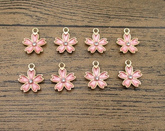 8 encantos sakura, esmalte plateado rosa con un diamante-RS965