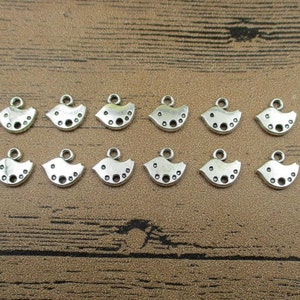 50 Little Bird Charms,Antique Silver Tone,Double Sided-RS495
