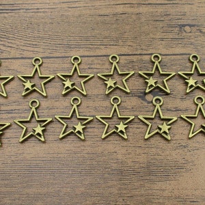12 Doppel-Star Charms, antike Bronze-Tone-RS1032