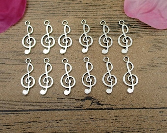 30 Treble Clef Charms ,Antique Silver Tone -RS514