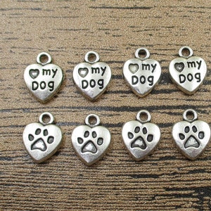 20 ciondoli a forma di cuore, ciondolo a forma di amore, color argento antico, ciondolo a forma di cane - RS017