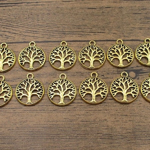 12 Round Tree Charms,Antique Gold Tone,Double Sided-RS1069