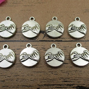 8 Pinky Swear Charms,Antique Silver Tone, Double Sided-RS451